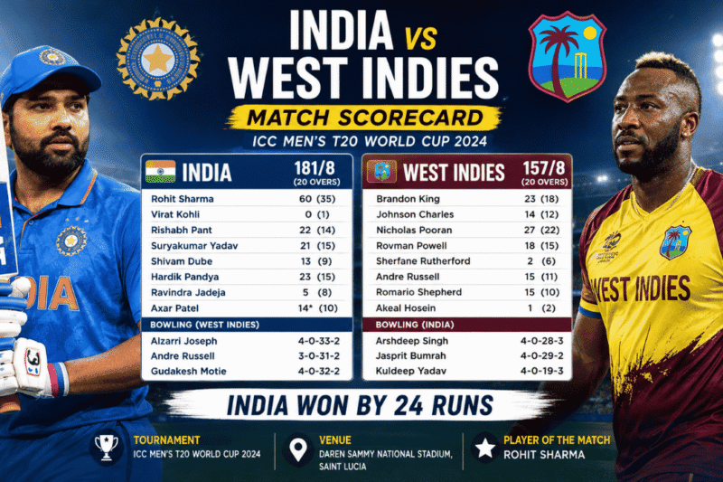 India National Cricket Team vs West Indies Cricket Team Match Scorecard: Complete Scorecard