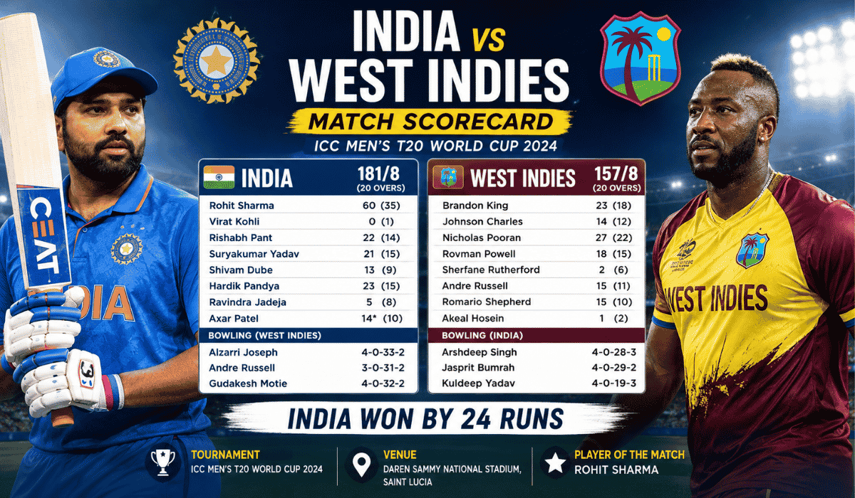 India National Cricket Team vs West Indies Cricket Team Match Scorecard